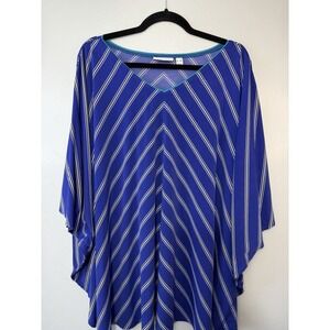Susan Graver Plus Size Royal Blue Striped V Neck Blouse Size 3X